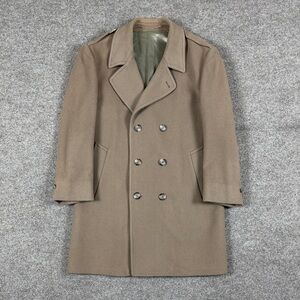 Vintage 100% Wool Tan Brown Preppy Double Breasted Mid-Length Pea Coat Men’s 44